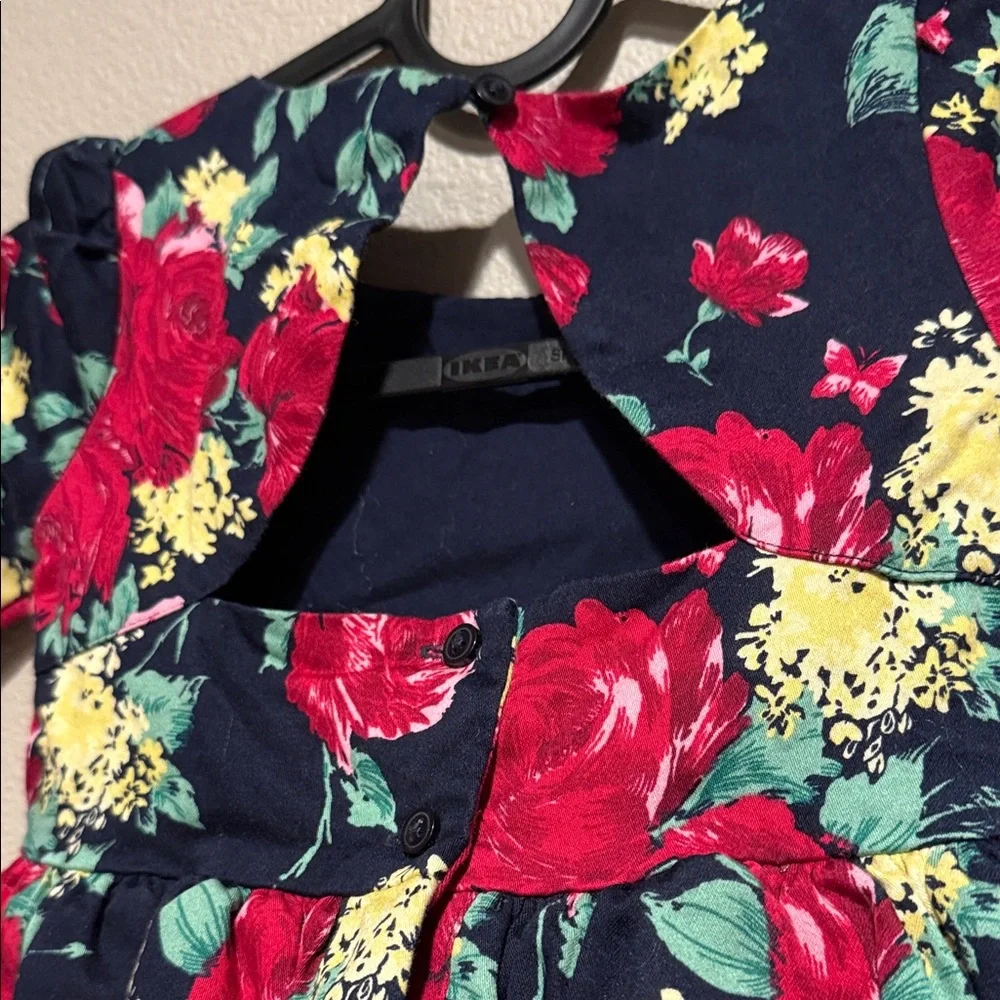 Janie And Jack Girl's Navy Floral Dress Bow Cut Out Back Size 3 yr (little girl)